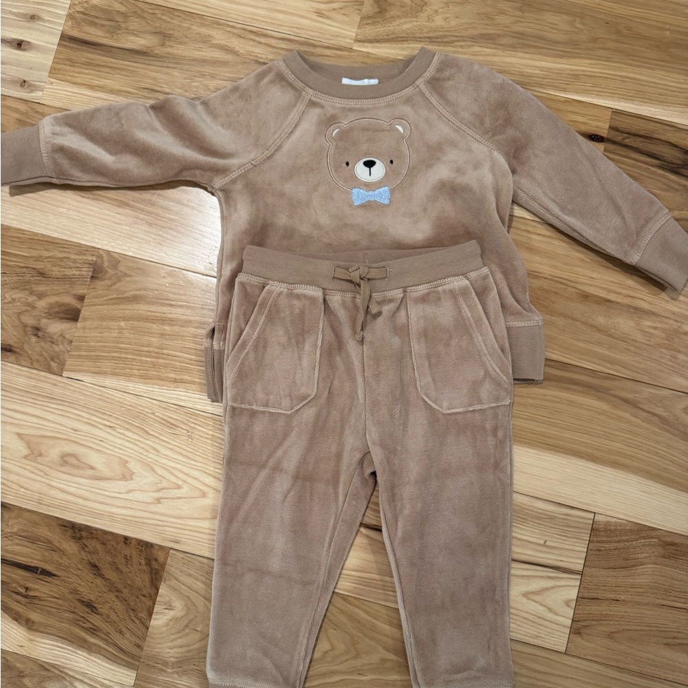 Angel Dear Velour Boys Bear Sweat Suit, 12-18 months NWT